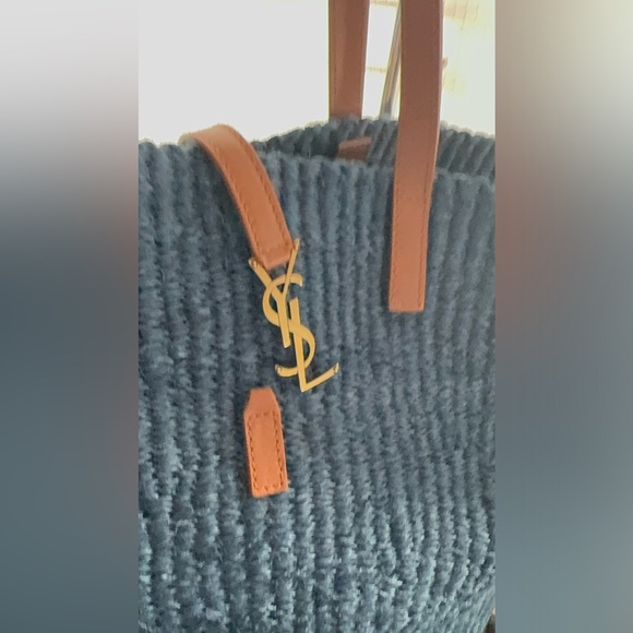 NWT Saint Laurent YSL Borsa A Mano Hobo Tote Bag In Blue/Orchid Brick - Picture 7 of 17